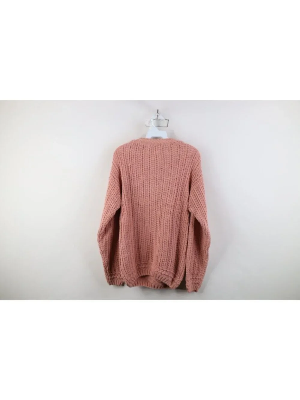 Vintage 90s Streetwear Women XS Blank Chunky Ribbed Knit Crewneck Sweater Pink